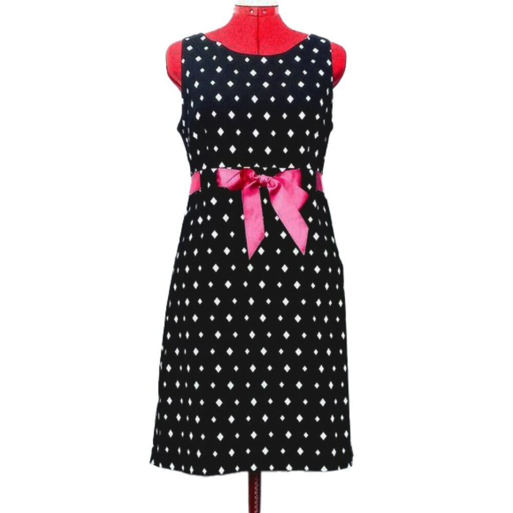 Jessica Howard Black And White Polka Dot Dress With Pink Sash US 12